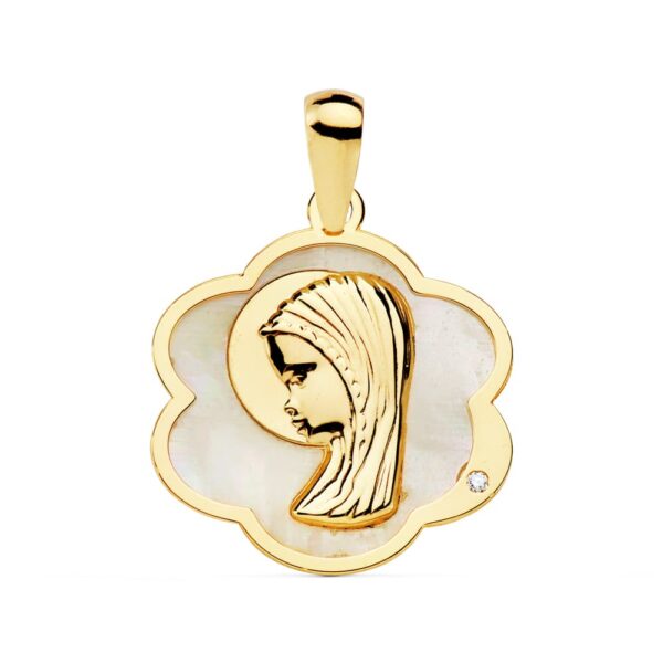 Medalla Comunión Oro 18K Virgen niña 22003 Nácar