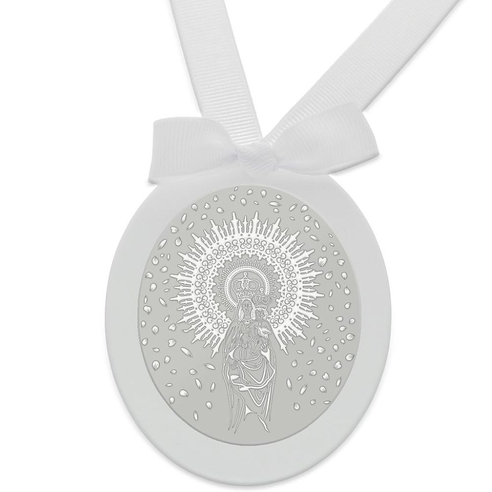 Medalla Cuna Plata 925 Ovalada Virgen Del Pilar