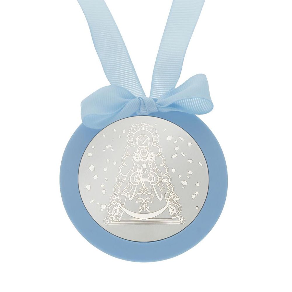 Medalla Cuna Plata 925 Redonda Virgen Del Rocío