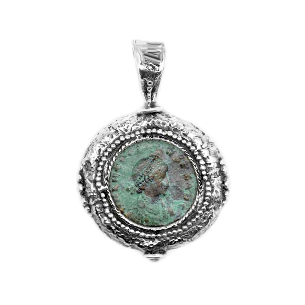 Colgante etrusco de Plata de Ley con réplica de moneda romana de Flavio Arcadio – Modelo 1019