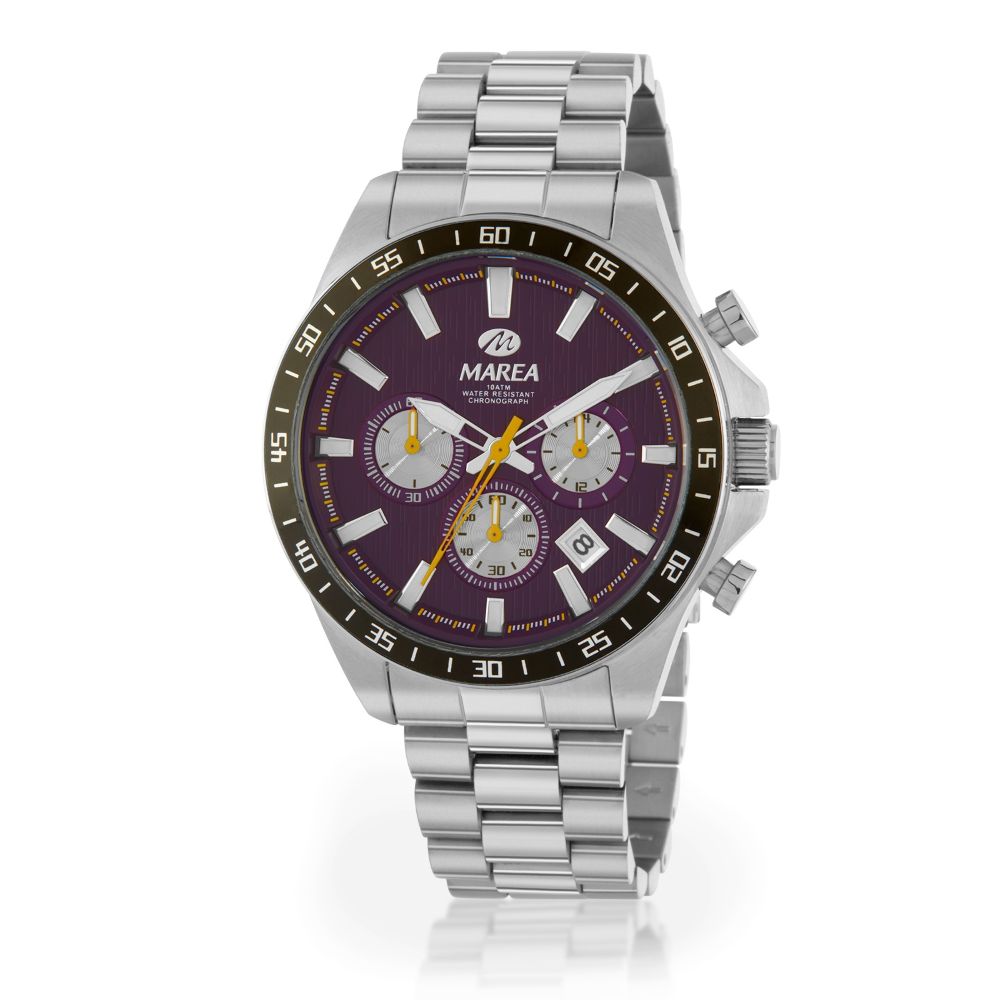 Reloj Marea B36222/4 de Hombre Cronógrafo en Acero Plateado con Esfera Morada/Vino