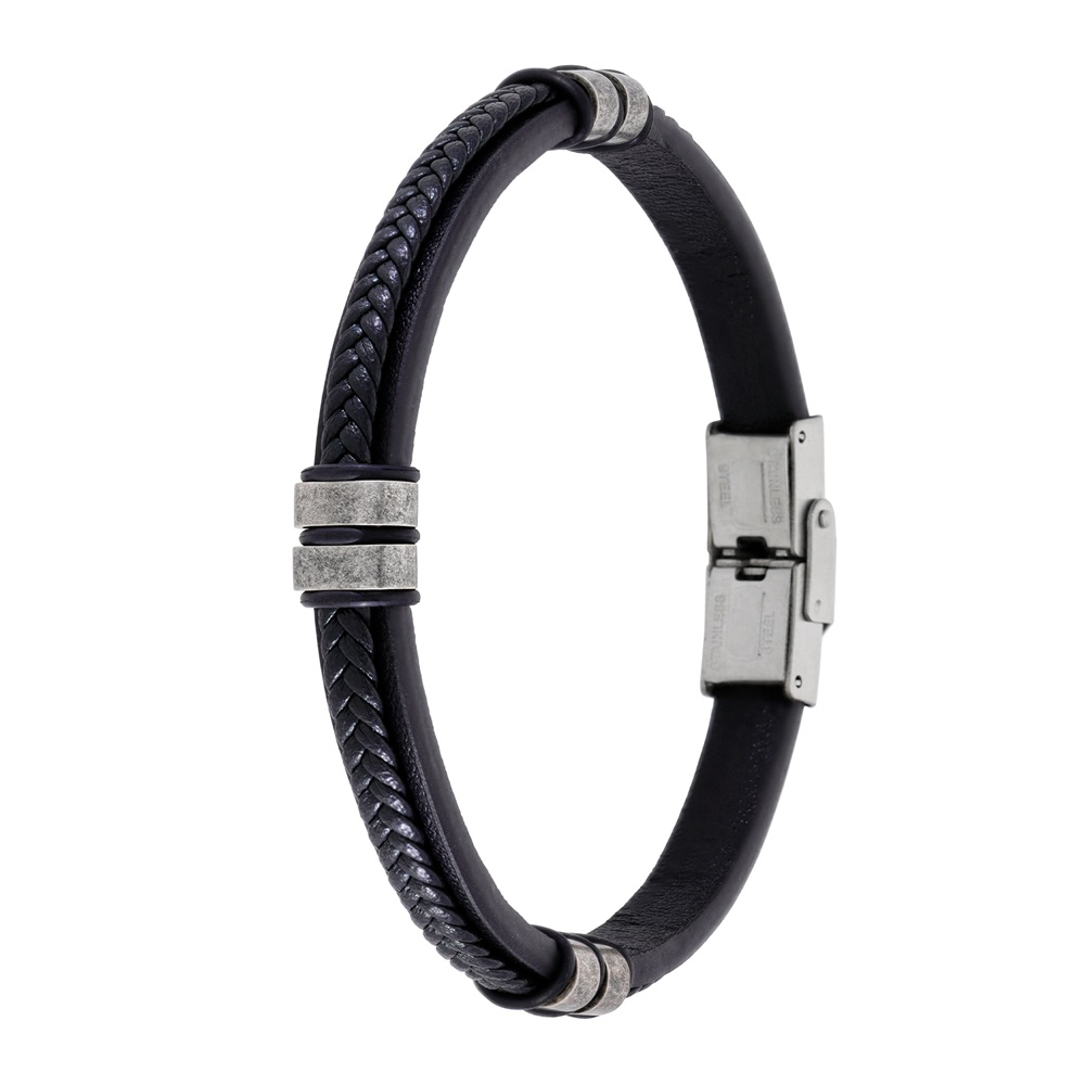 Pulsera Marea C00103/439 de Hombre en Cuero Negro y Acero